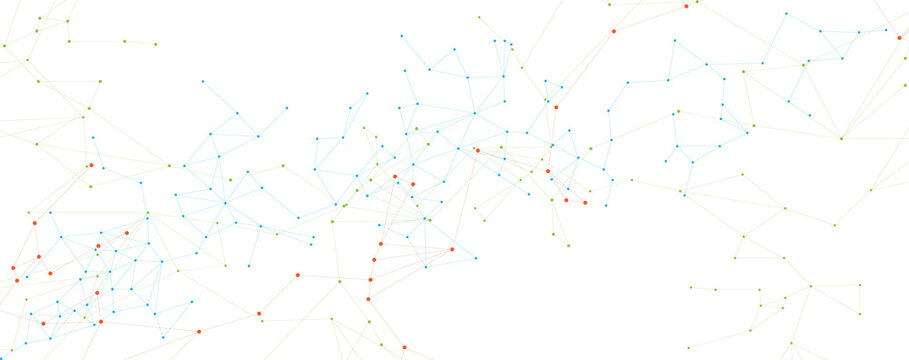 Abstract Digital Network Background with Colorful Connection Lines and Dots, Technology Data Mesh Design