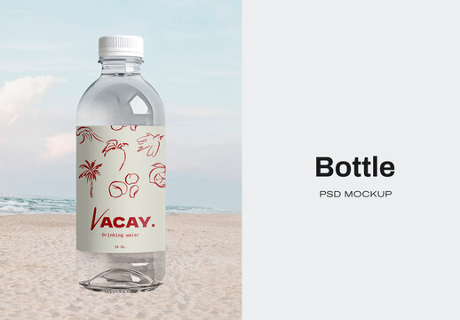 Beach Themed Bottle Mockup Design PSD