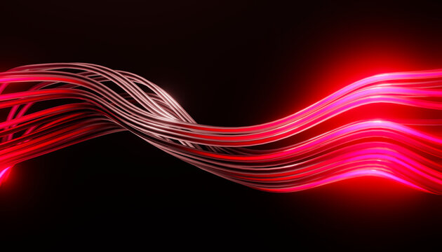 Glowing red 3D fluid wave on black background