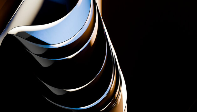 Abstract metallic ribbon with reflective curves on dark background