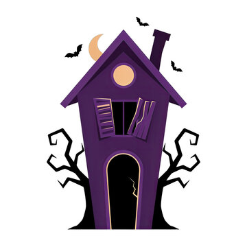 Spooky purple haunted house illustration