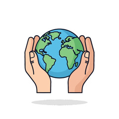Fototapeta premium Two human hands gently holding a stylized globe of the planet