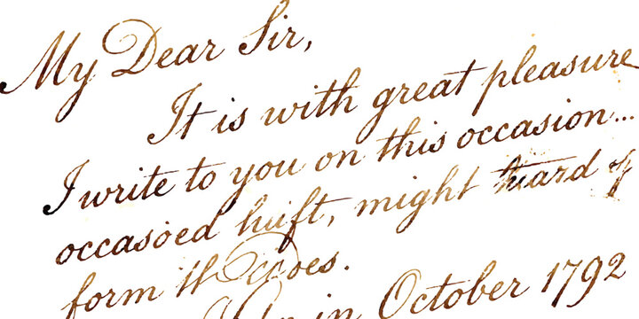 Old antique handwritten letter with cursive ink calligraphy dated october 1792