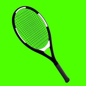 tennis racket, green background, 3d render