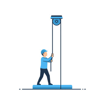 Industrial mechanical pulley lift system with a flat wooden platform and heavy-duty steel ropes, isolated vector illustration for logistics, construction, and warehouse equipment design.