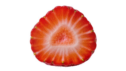 Close-up cross-section of a ripe red strawberry with visible seeds, isolated on transparent background © Maria