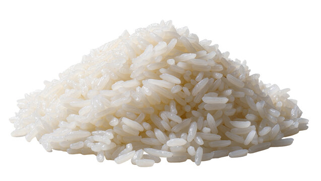 Pile of cooked white rice grains, isolated on transparent background