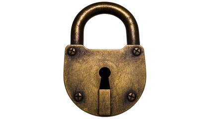 Antique brass padlock with keyhole, isolated on transparent background © Maria