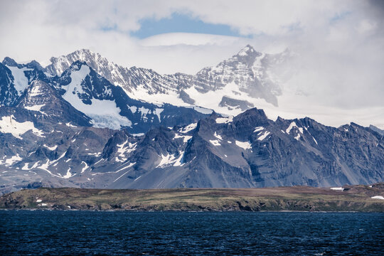 Sub-Antarctica, Antarctica, Georgia Islands, snow-capped mountains, icebergs, ocean, and natural scenery