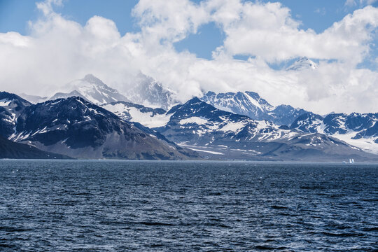 Sub-Antarctica, Antarctica, Georgia Islands, snow-capped mountains, icebergs, ocean, and natural scenery