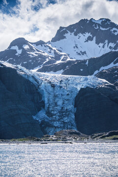 Natural scenery of the Gold Harbour Glacier Valley in the South Georgia Islands, UK