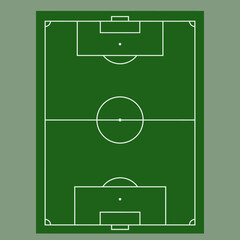 Top-down view of an empty green soccer field with white markings © rina