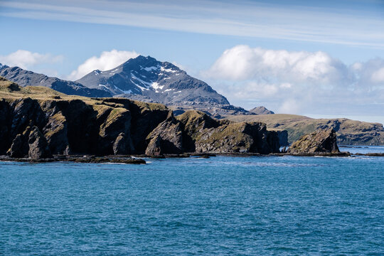 Natural scenery of the Gold Harbour Glacier Valley in the South Georgia Islands, UK