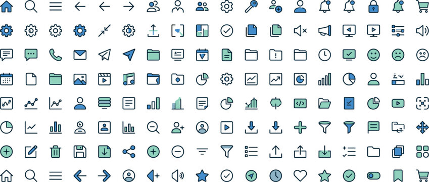 Minimalist user interface line icons mega set including web navigation settings business charts and social media symbols vector design collection