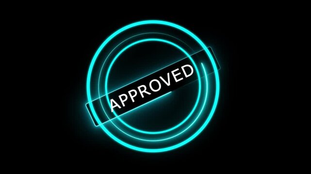 Approval step icon . Containing accept, certified, thumps up, agreement, approve, validation, Approved Rubber Stamp Animation verified, approved stamp, quality assurance black background.
