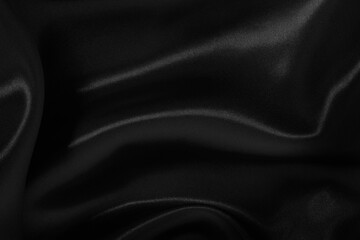 Fototapeta premium Black grey fabric texture background, detail of silk or linen pattern.