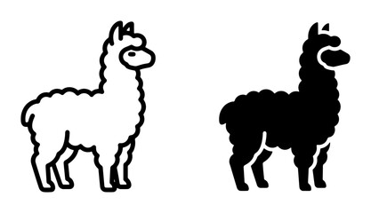 Llama Icon Set, Cute Alpaca Vector Graphics, South American Camelid Silhouette, Simple Line Art and Solid Fill Illustrations for Animal Themes © Sadia