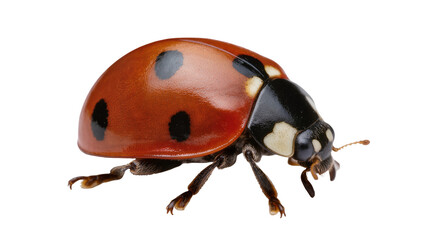 Red ladybug with black spots, isolated on transparent background © Maria