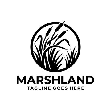Stylized emblem depicting tall marsh grasses and cattails in a circle.