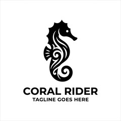 Fototapeta premium Artistic marine animal logo for ocean-themed businesses or surfing. Ornate line art representing aquatic mystery and elegance.