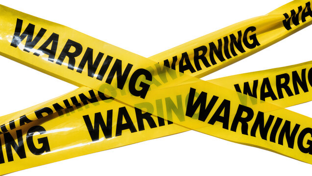 Yellow warning tape with black text, isolated on transparent background