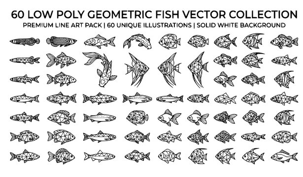 Low Poly Fish Line Art Vector Collection with Geometric Triangle Design