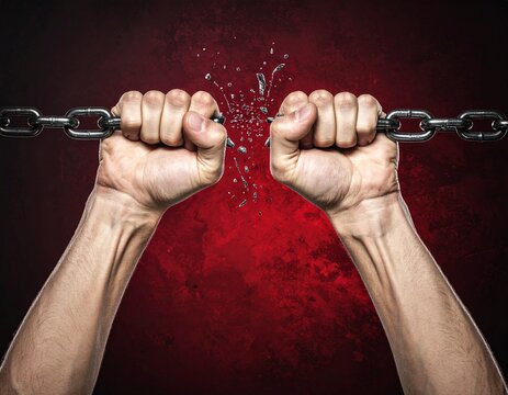 A conceptual illustration featuring two hands breaking iron chains&mdash;symbolizing freedom, struggle, and the spirit of independence