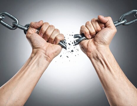 A conceptual illustration featuring two hands breaking iron chains&mdash;symbolizing freedom, struggle, and the spirit of independence