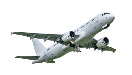 White commercial jet airplane with dual engines, isolated on transparent background © Maria