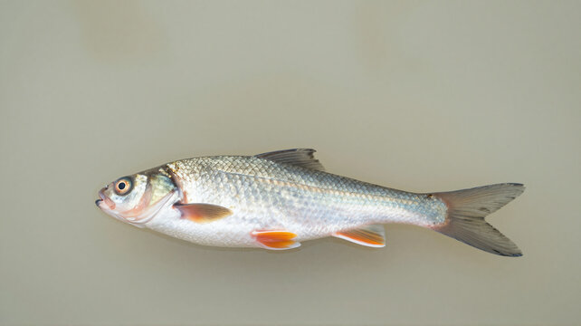 Freshwater fish, ide (Leuciscus idus) on a light background. Studio shot.
