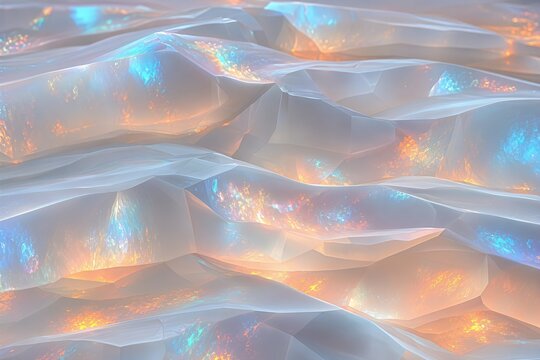 White opal crystal texture with glowing orange and blue mineral veins