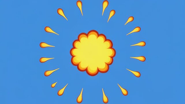 Explosion effect sequence in bright yellow and orange against a blue background with cinematic motion and radiating energy