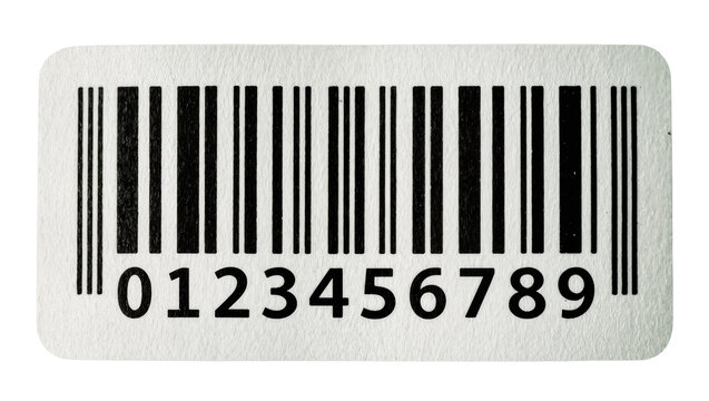 Black and white barcode with numbers 0123456789, isolated on transparent background