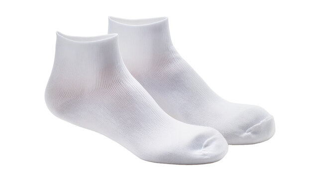 Pair of white ankle socks with ribbed texture, isolated on transparent background