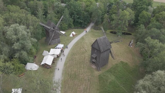 Knight-themed event at the very old vilage drone shot d-log