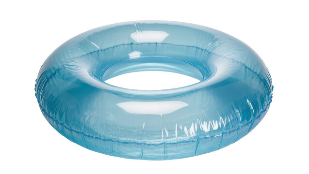 Translucent blue inflatable swimming ring, isolated on transparent background
