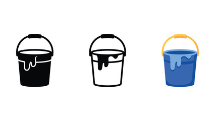 Three colorful buckets with paint dripping from them on white background © Mdsahijul