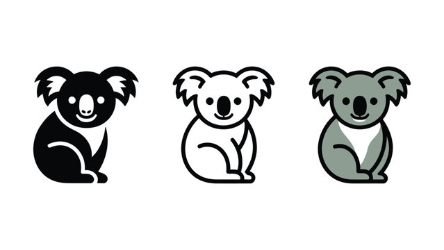 Three cute koala bears in different colors on white background  simple illustration