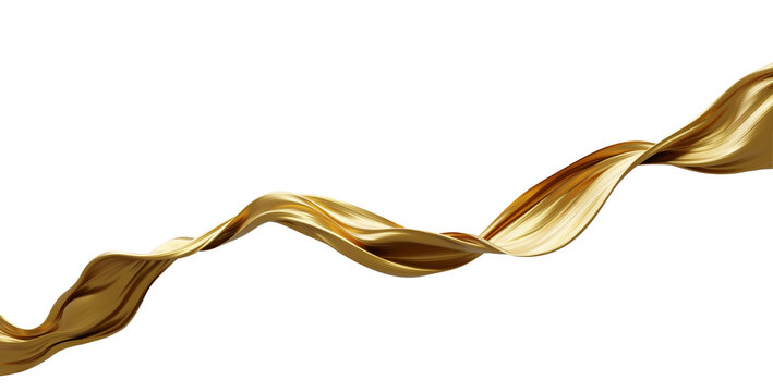 Luxury gold fabric ribbon flowing isolated on transparent background with copy space 3D render