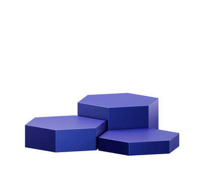 Blue hexagon hexagonal podium 3d render display stand stage pedestal showcase platform mockup product presentation