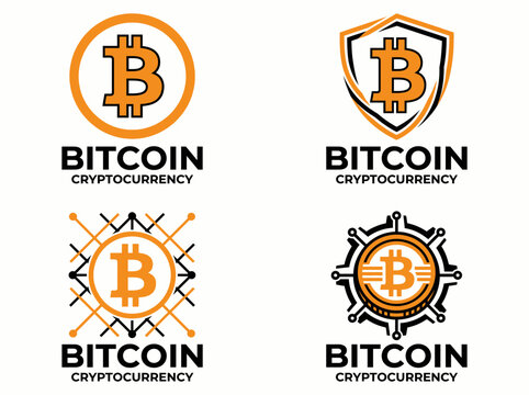 Set of bitcoin cryptocurrency logo designs, vector illustration