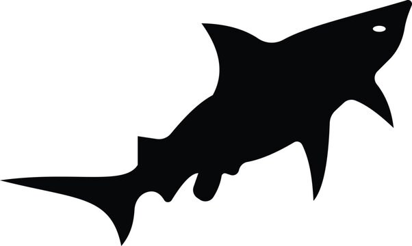 Shark icon in silhouette and outline style, marine predator fish shapes in multiple swimming poses, black and line ocean animal vector illustration