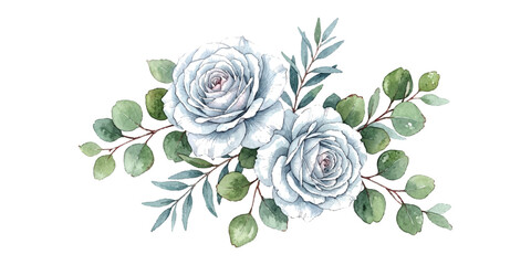 Elegant bouquet of hand drawn roses and eucalyptus leaves in sketch style ©  creative  marlia