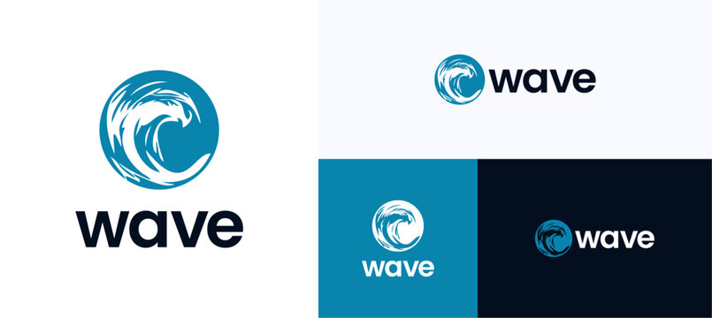 Creative abstract wave logo icon design, Circular ocean waves with blue color, Modern symbol water waves concept, Vector illustration inspiration template