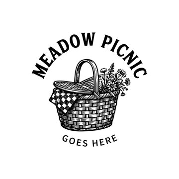Pastoral illustration of a hamper for outdoor dining and leisure.