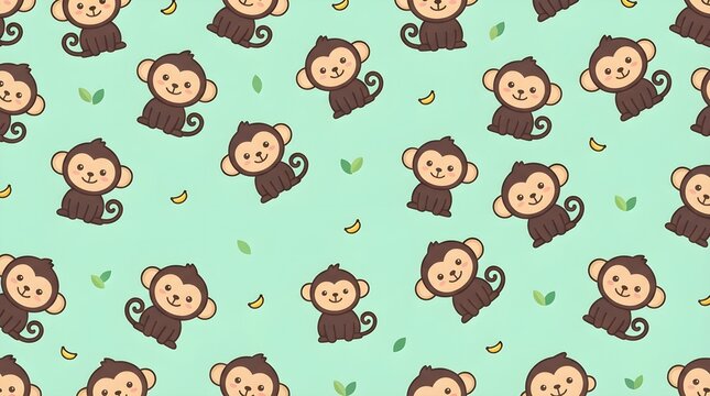 seamless pattern with funny monkey and banana