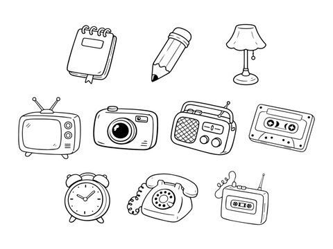 Retro Household Objects Doodle Collection Illustration