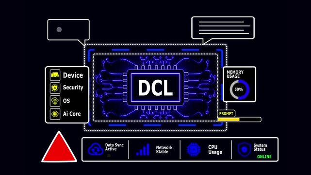 Data Control Language Error Alert with Circuit Board Globe and Prompt Bar warning with Cyber Security Dashboard Animation 4K.