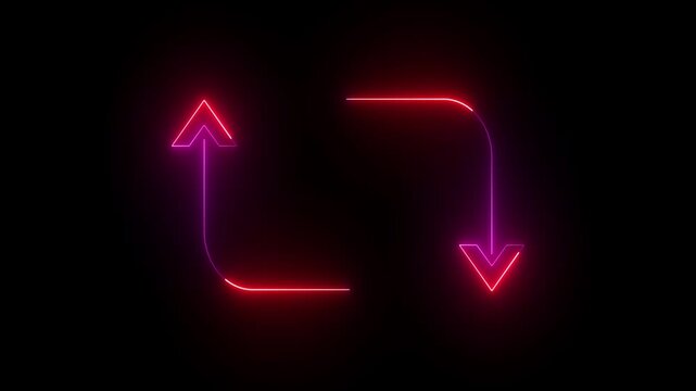 Red and purple neon glowing refresh cycle arrows animation light interface