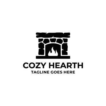 Warm hearth emblem for home heating, cabin rentals, or interior design services.